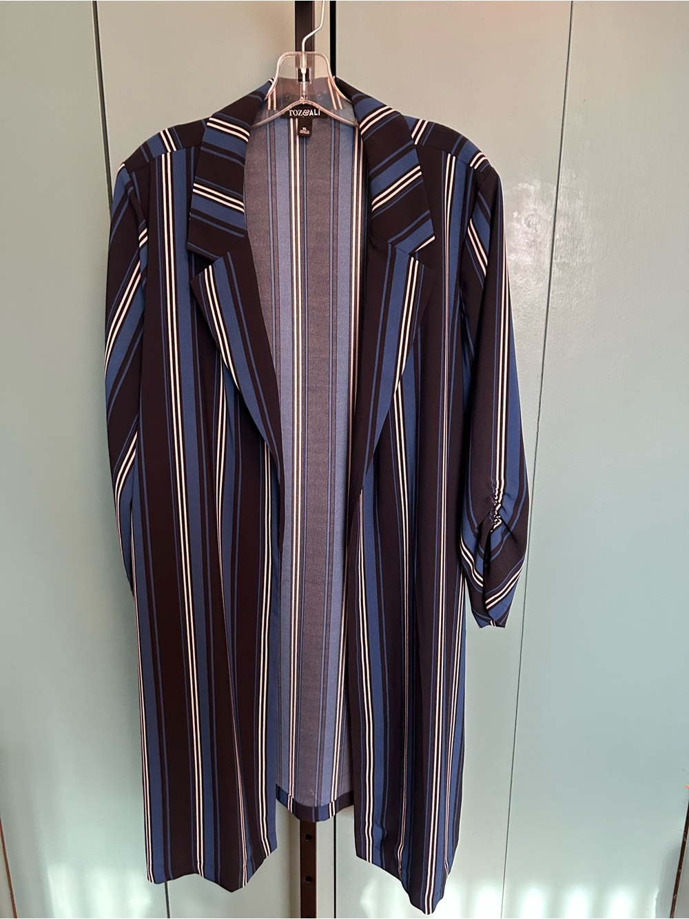 Roz & Ali Navy and Blue Striped Duster Blazer